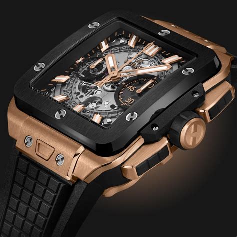 hublot skeleton rose gold square|Hublot square bang watch.